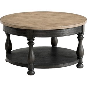 Pemberly Row Wood Coffee Table in Antique Oak and Matte Black