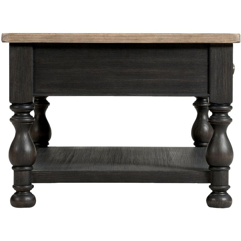 Pemberly Row Wood Coffee Table in Antique Oak and Matte Black