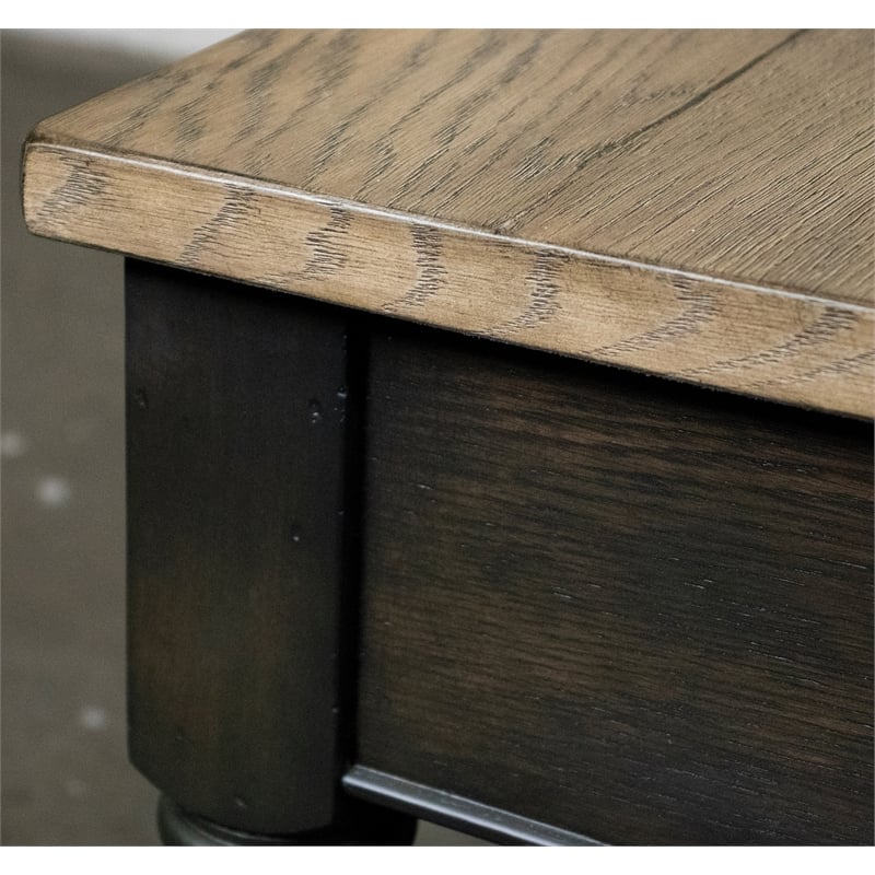 Pemberly Row Wood Coffee Table in Antique Oak and Matte Black