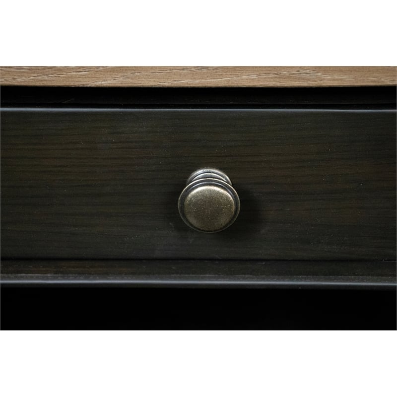 Pemberly Row Wood Coffee Table in Antique Oak and Matte Black