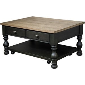 Pemberley Row Wood Antique Oak Matte Black Coffee Table Rectangular 18&quotH x 36&quotW x 24&quotD