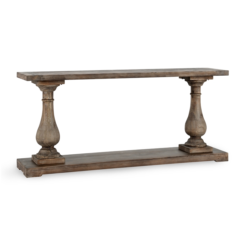 Pemberley Row Reclaimed Pine Rustic Brown Console Table Rectangular Hand-Carved 71