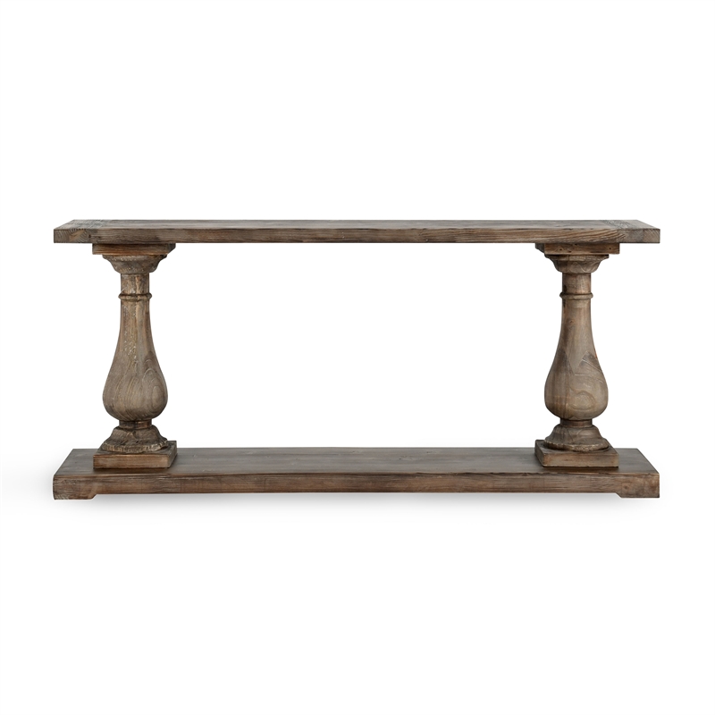 Pemberley Row Reclaimed Pine Rustic Brown Console Table Rectangular Hand-Carved 71