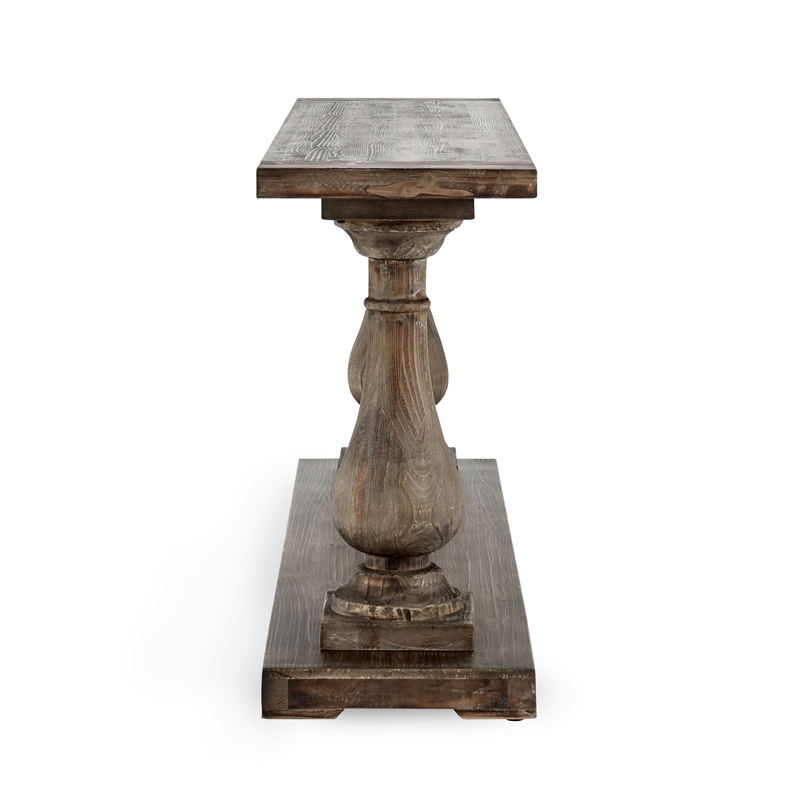 Pemberley Row Reclaimed Pine Rustic Brown Console Table Rectangular Hand-Carved 71