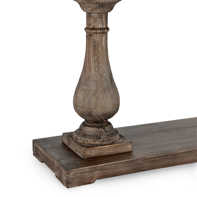 Pemberley Row Reclaimed Pine Rustic Brown Console Table Rectangular Hand-Carved 71