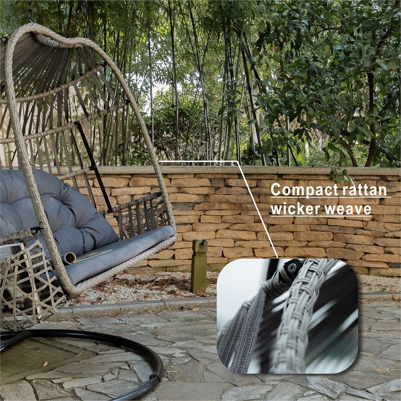 Pemberly Row Double Seat Patio Swing Chair with Gray Cushion