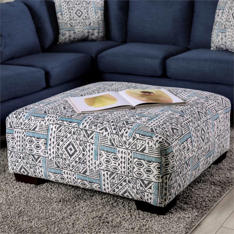Pemberly Row Contemporary Fabric Square Ottoman in Multi-Color