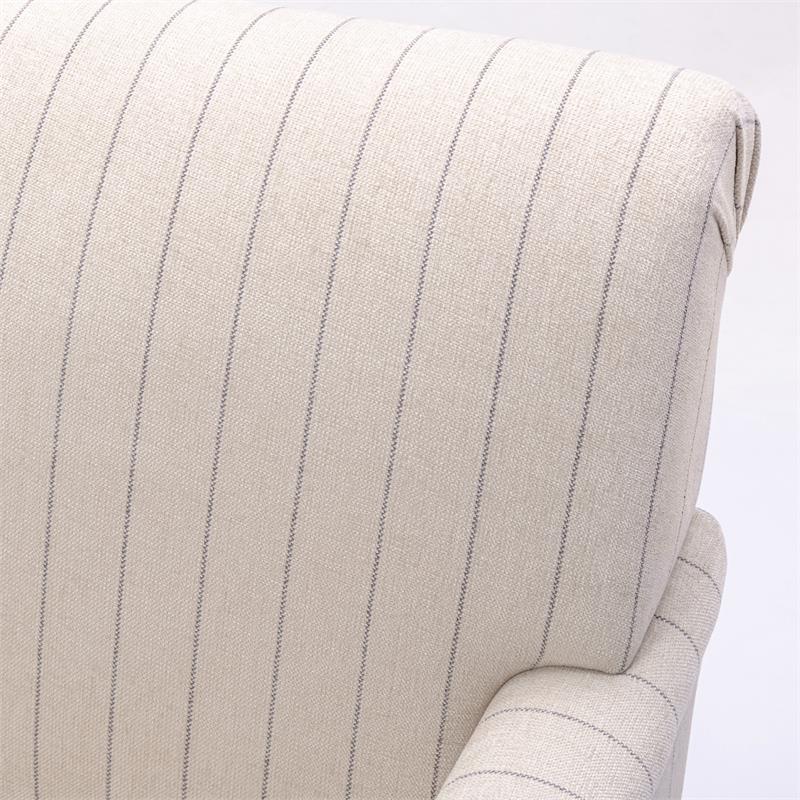Pemberly Row Sea Oat Beige with Charcoal Stripe Polyester Fabric Arm Chair