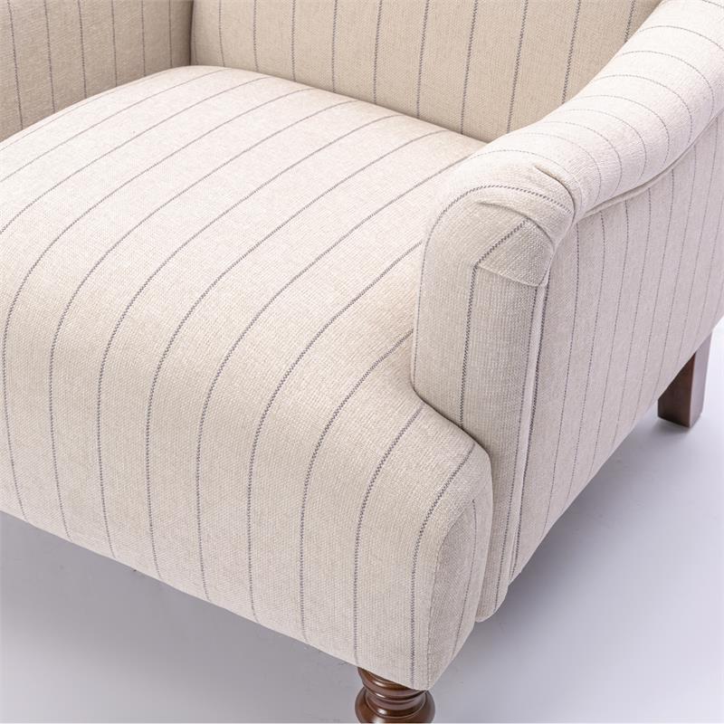 Pemberly Row Sea Oat Beige with Charcoal Stripe Polyester Fabric Arm Chair