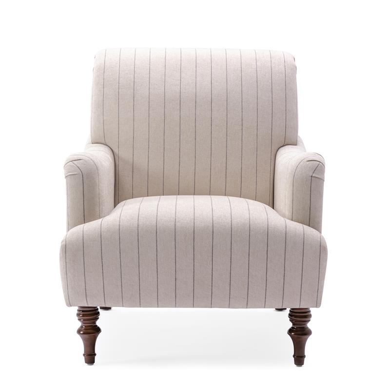 Pemberly Row Sea Oat Beige with Charcoal Stripe Polyester Fabric Arm Chair