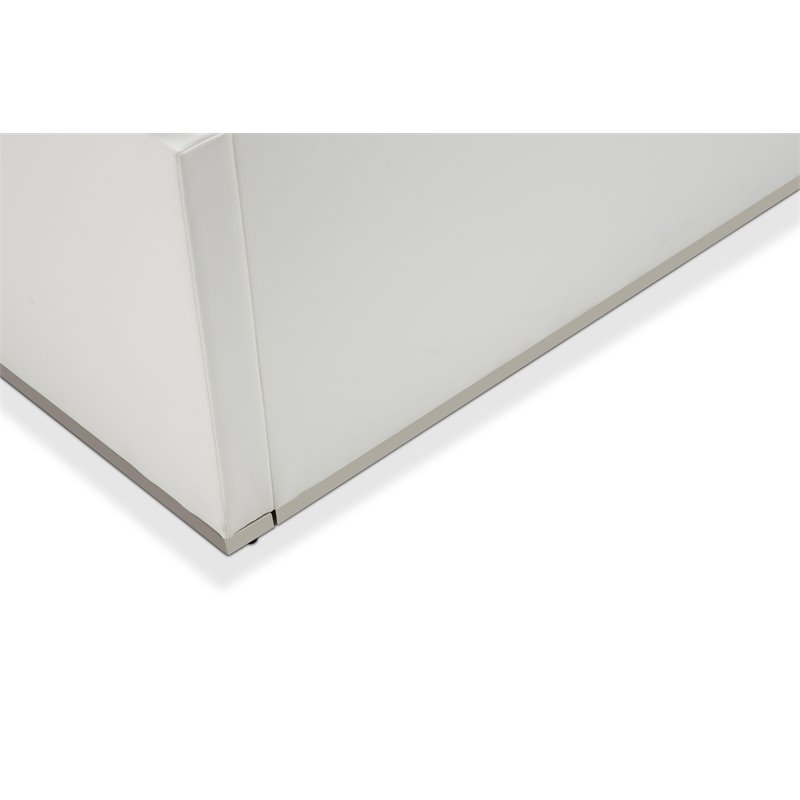 Pemberly Row Modern Metal & Vinyl Queen Panel Bed in Off White