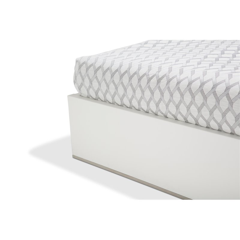 Pemberly Row Modern Metal & Vinyl Queen Panel Bed in Off White