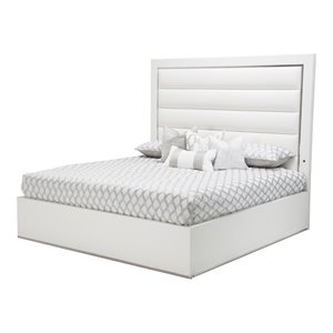 Pemberly Row Modern Metal & Vinyl Queen Panel Bed in Off White