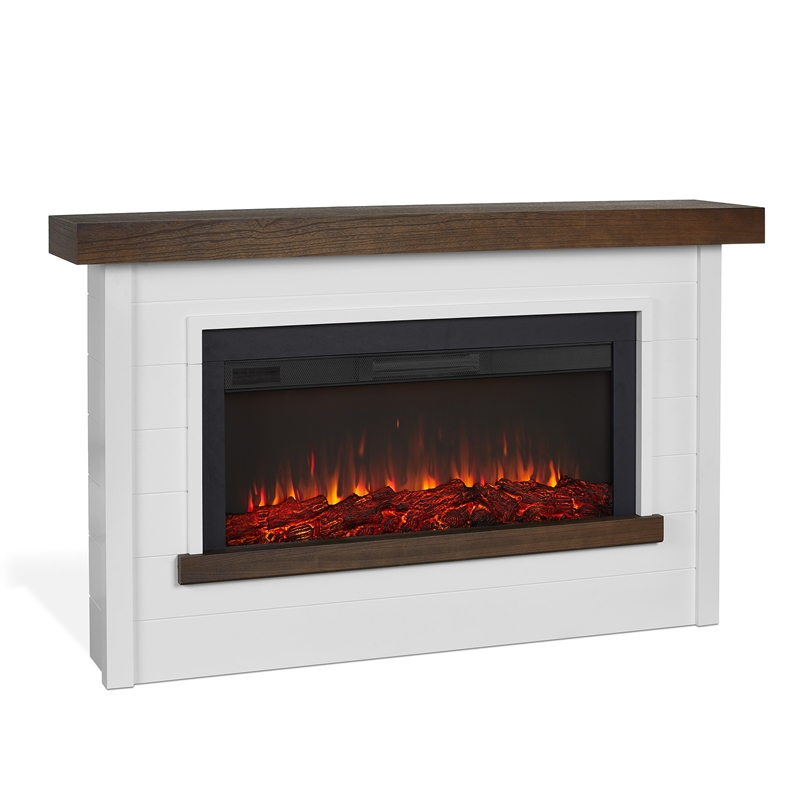 Pemberly Row Solid Wood Steel Glass Landscape Electric Fireplace in White