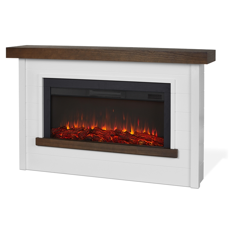 Pemberly Row Solid Wood Steel Glass Landscape Electric Fireplace in White