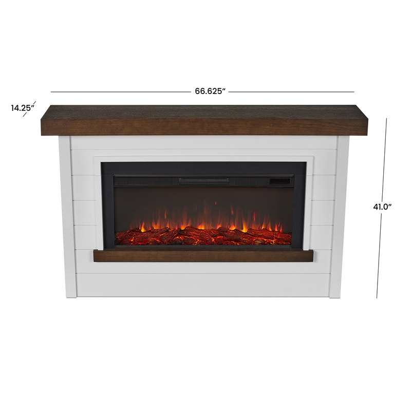 Pemberly Row Solid Wood Steel Glass Landscape Electric Fireplace in White