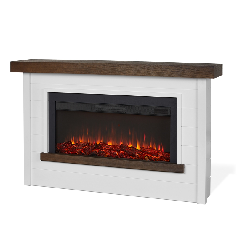 Pemberly Row Solid Wood Steel Glass Landscape Electric Fireplace in White