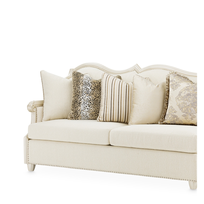 Pemberly Row Traditional Boucle Sofa in French Vanilla/Classic Pearl
