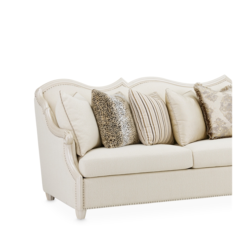 Pemberly Row Traditional Boucle Sofa in French Vanilla/Classic Pearl