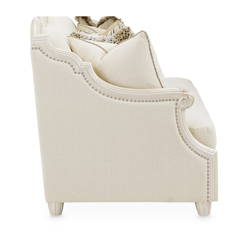 Pemberly Row Traditional Boucle Sofa in French Vanilla/Classic Pearl