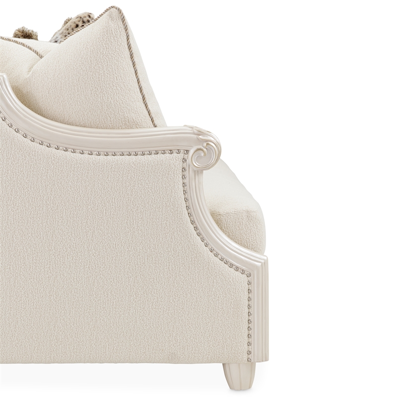 Pemberly Row Traditional Boucle Sofa in French Vanilla/Classic Pearl