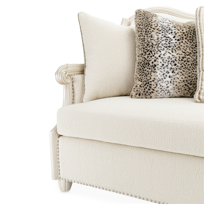 Pemberly Row Traditional Boucle Sofa in French Vanilla/Classic Pearl