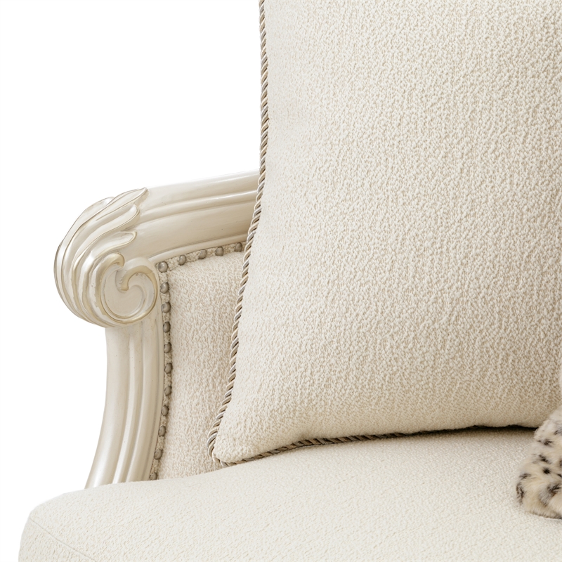 Pemberly Row Traditional Boucle Sofa in French Vanilla/Classic Pearl