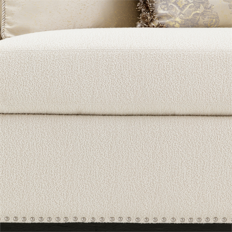 Pemberly Row Traditional Boucle Sofa in French Vanilla/Classic Pearl