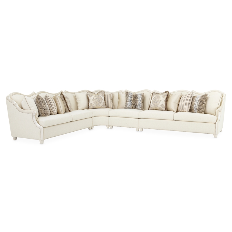 Pemberly Row Traditional Boucle Sofa in French Vanilla/Classic Pearl