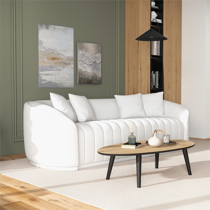 Pemberly Row Mid-Century Modern Luxury Tight Back Boucle Couch in White