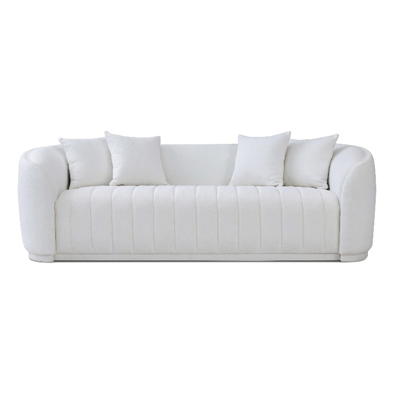 Pemberly Row Mid-Century Modern Luxury Tight Back Boucle Couch in White
