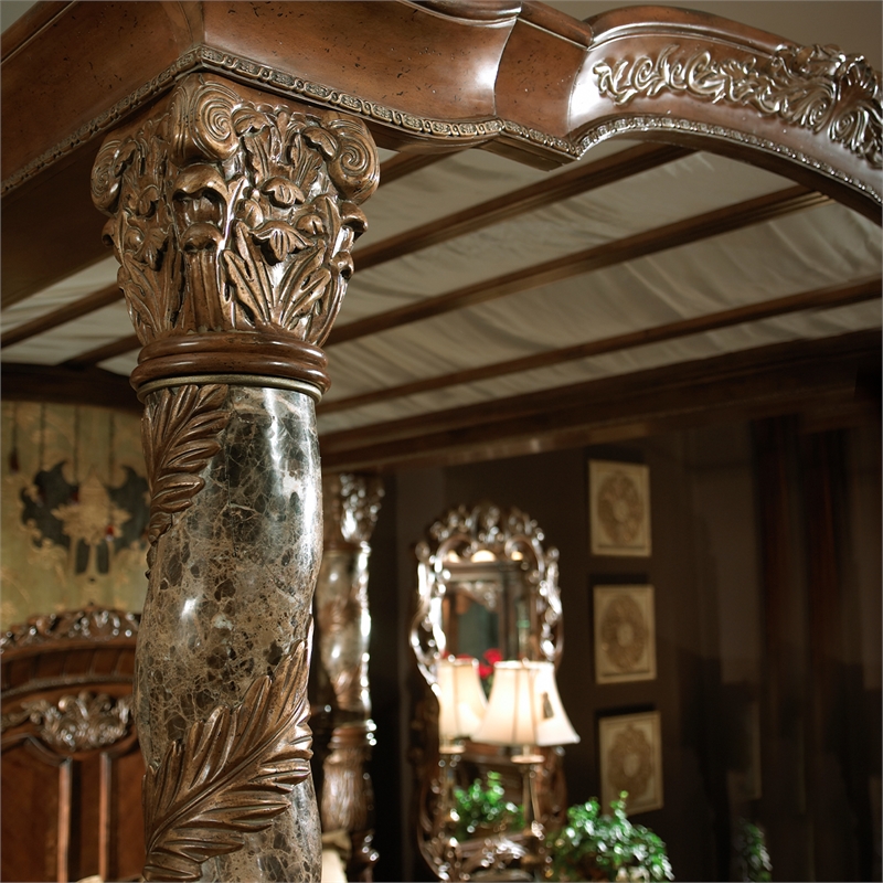 Pemberly Row California King Wood Canopy Bed in Classic Chestnut