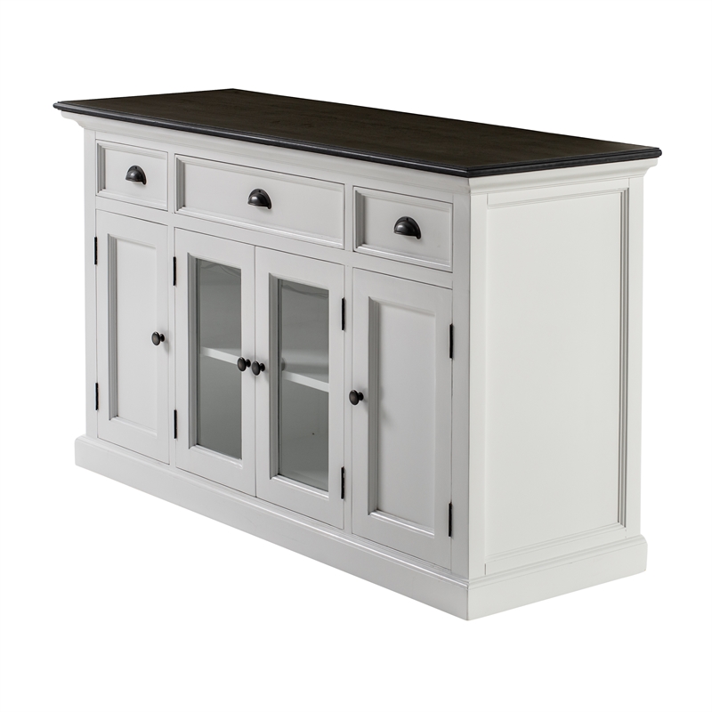 Pemberly Row Mahogany Wood Buffet with 4 Doors 3 Drawers in White