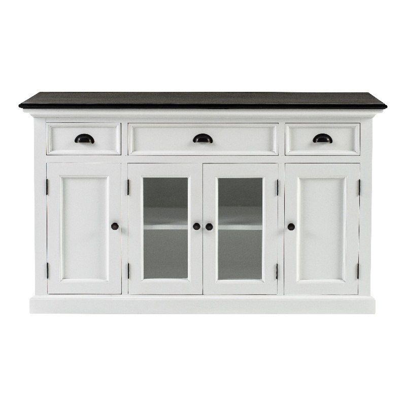 Pemberly Row Mahogany Wood Buffet with 4 Doors 3 Drawers in White