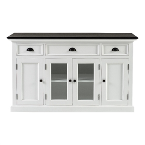 Pemberly Row Mahogany Wood Buffet with 4 Doors 3 Drawers in White