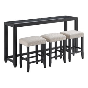 Pemberly Row 72&quot Glass Top Black Console Bar Table and 3 Stools Set