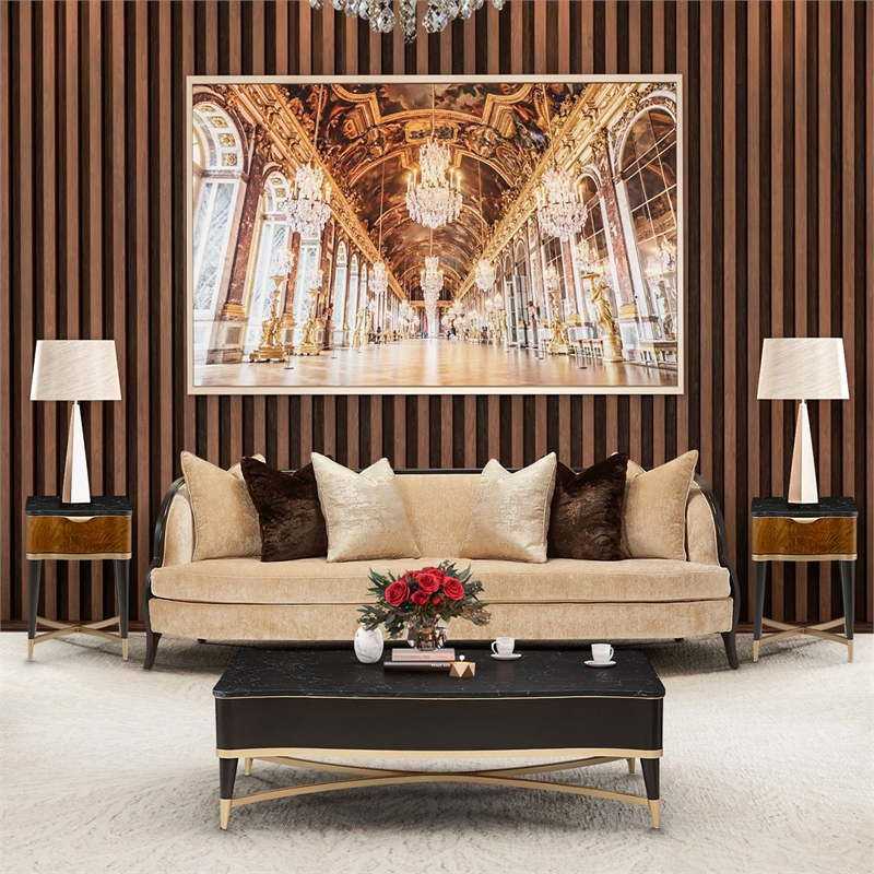 Pemberly Row Transitional Chenille Sofa in Honey/Dark Espresso