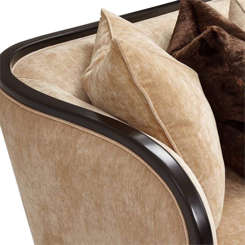 Pemberly Row Transitional Chenille Sofa in Honey/Dark Espresso