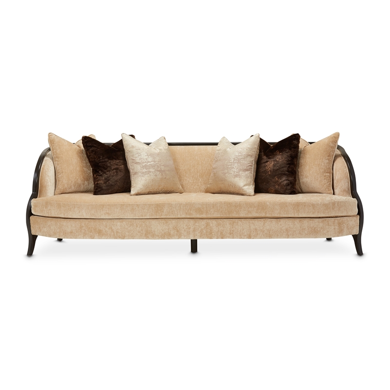 Pemberly Row Transitional Chenille Sofa in Honey/Dark Espresso