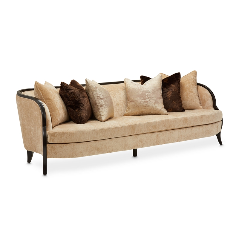 Pemberly Row Transitional Chenille Sofa in Honey/Dark Espresso