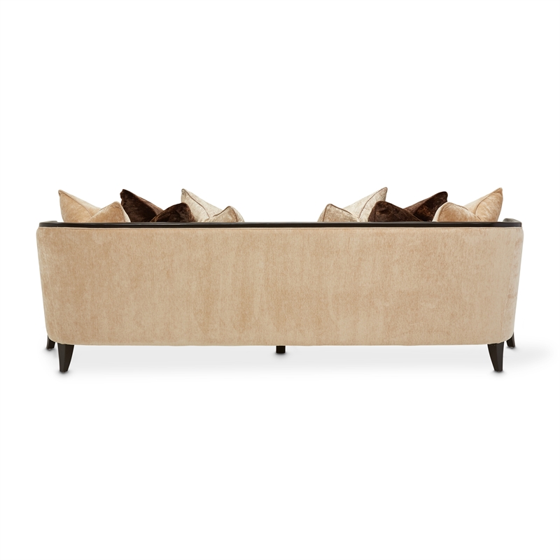 Pemberly Row Transitional Chenille Sofa in Honey/Dark Espresso