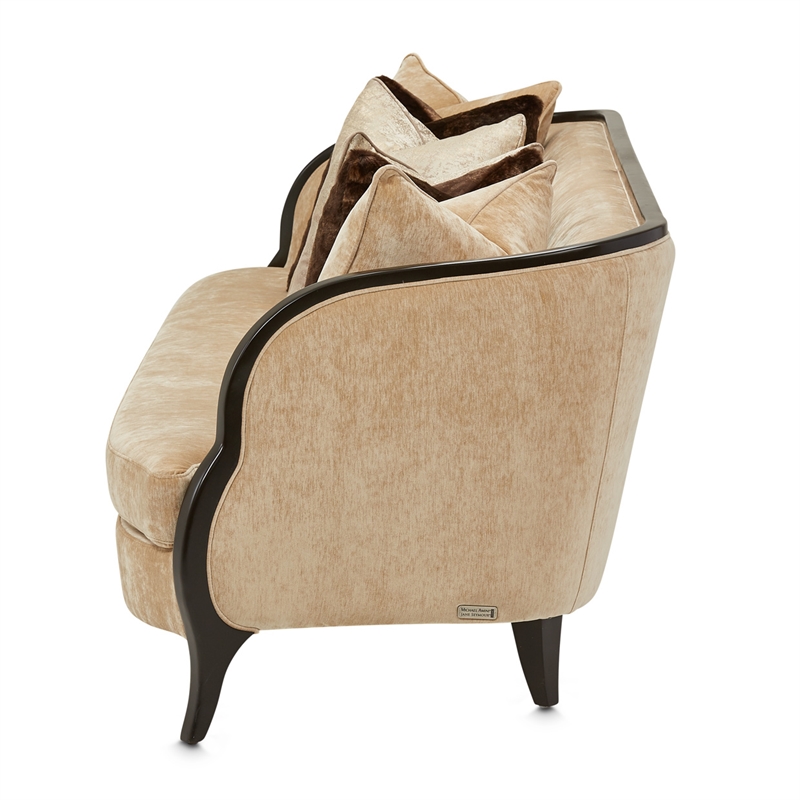 Pemberly Row Transitional Chenille Sofa in Honey/Dark Espresso