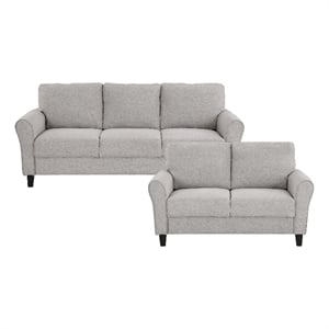 Pemberly Row Textured Fabric 2-Piece Upholstered Sofa Set in Sand Brown