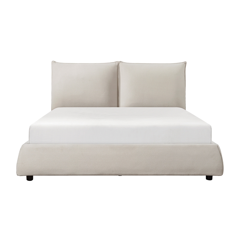 Pemberly Row Chenille Upholstery California King Platform Bed in Beige