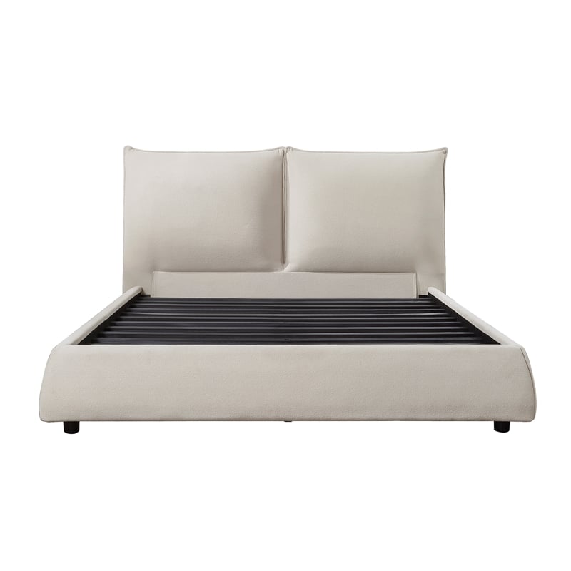 Pemberly Row Chenille Upholstery California King Platform Bed in Beige
