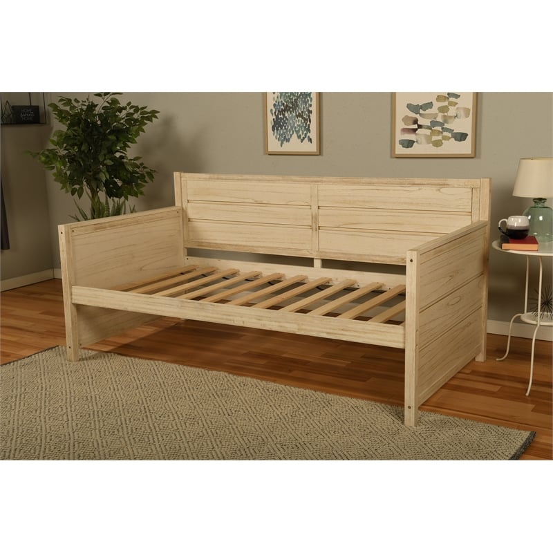 Pemberly Row Modern Wood Daybed in Weathered White with Mattress