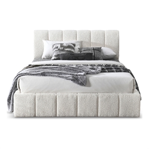 Pemberly Row Upholstered Fabric & Solid Wood Queen Platform Bed in White