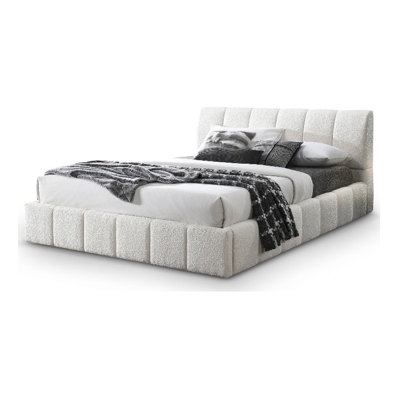 Pemberly Row Upholstered Fabric & Solid Wood King Platform Bed in White