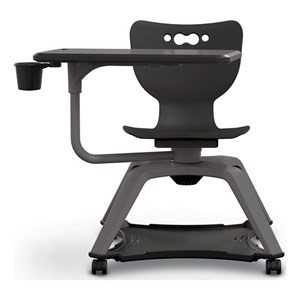 Pemberly Row Modern Plastic Enroll Tablet Chair with Cup Holder in Black