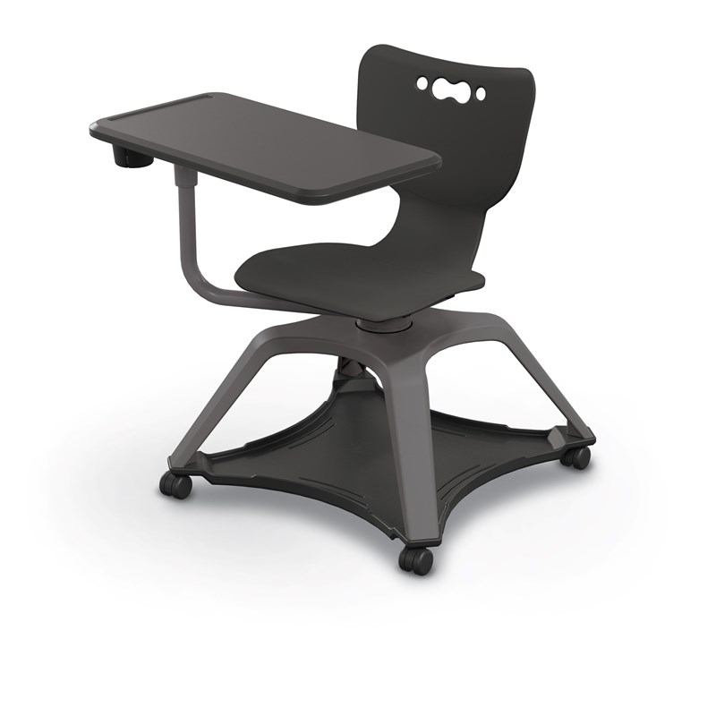 Pemberly Row Modern Plastic Enroll Tablet Chair with Cup Holder in Black